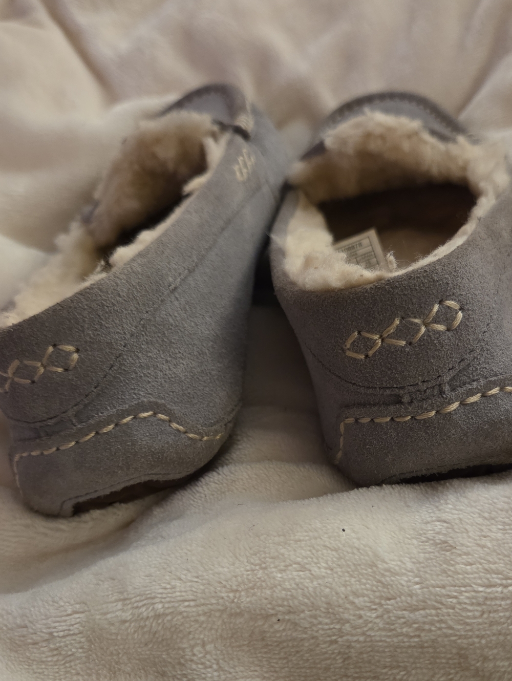 UGG Grey Suede Moccasin Slipper with Shearling Lining - Picture 6 of 11